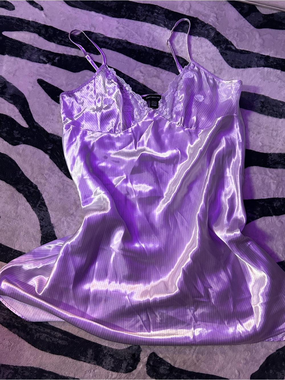 Jones New York Lavender Satin Slip with Lace Trim